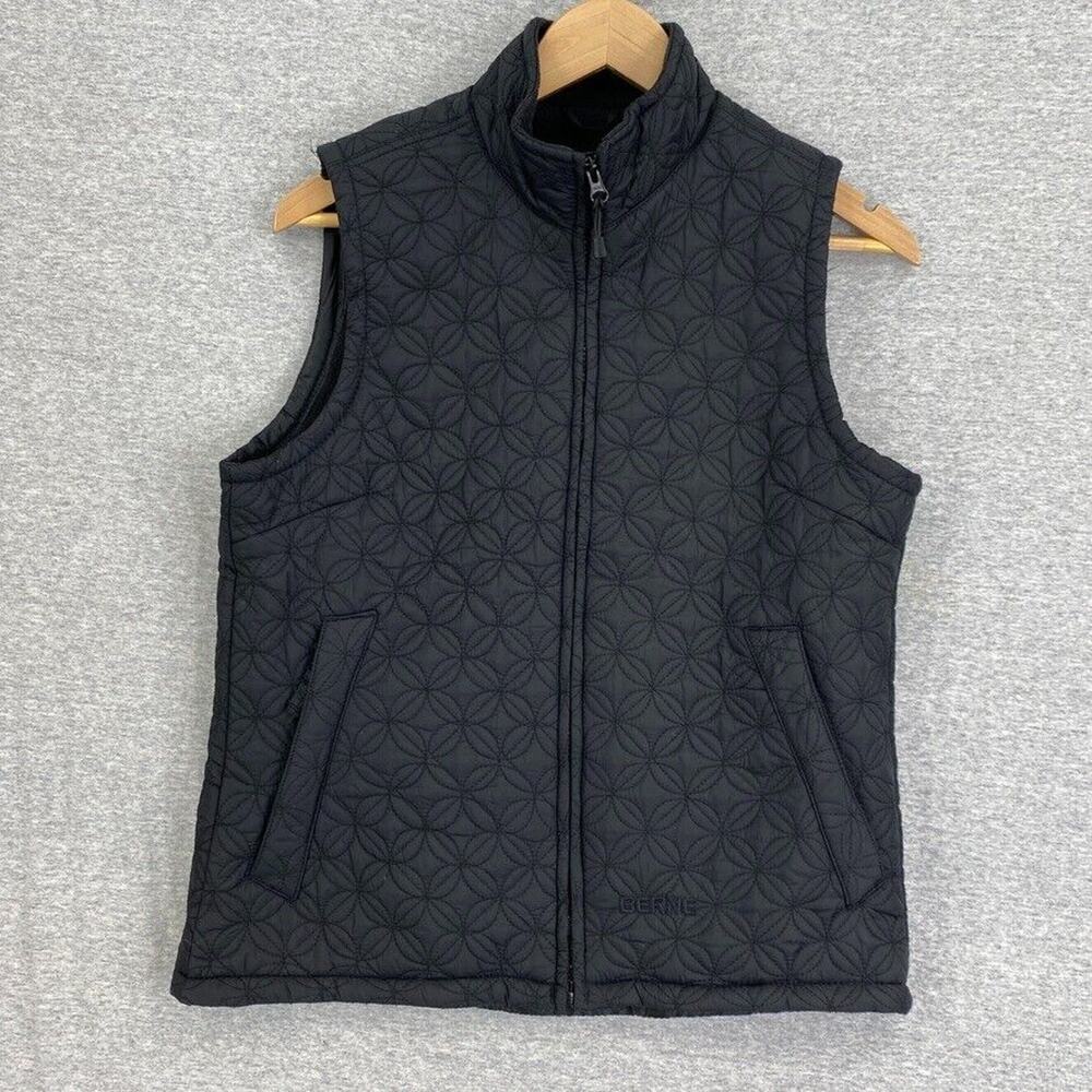 Berne Ladies Vest Womens Small 4-6 Black Quilted Full Zip Pockets Fleece Lined